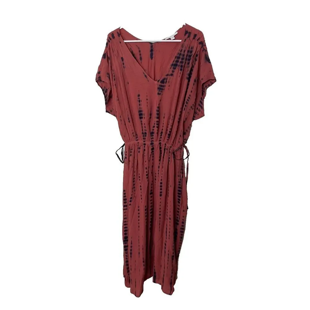 Pure J Jill Tie-Waisted Maxi Dress Size Large L Purejill Soft Paprika multi